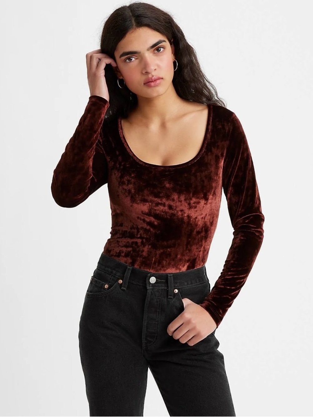 Bodega Long Sleeve Velvet Open Neck Shirt